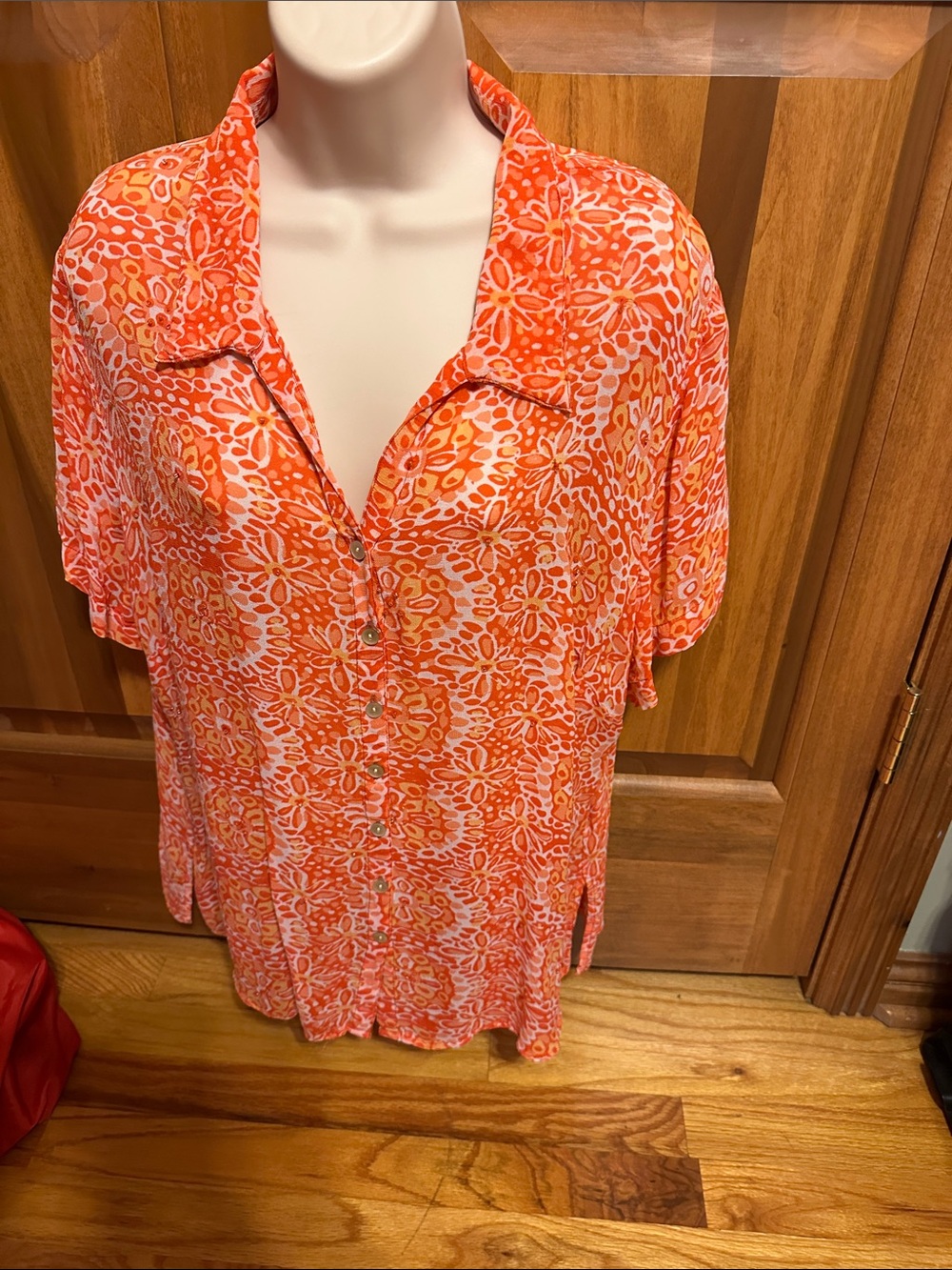 Avenue Orange Floral Button-Front Blouse